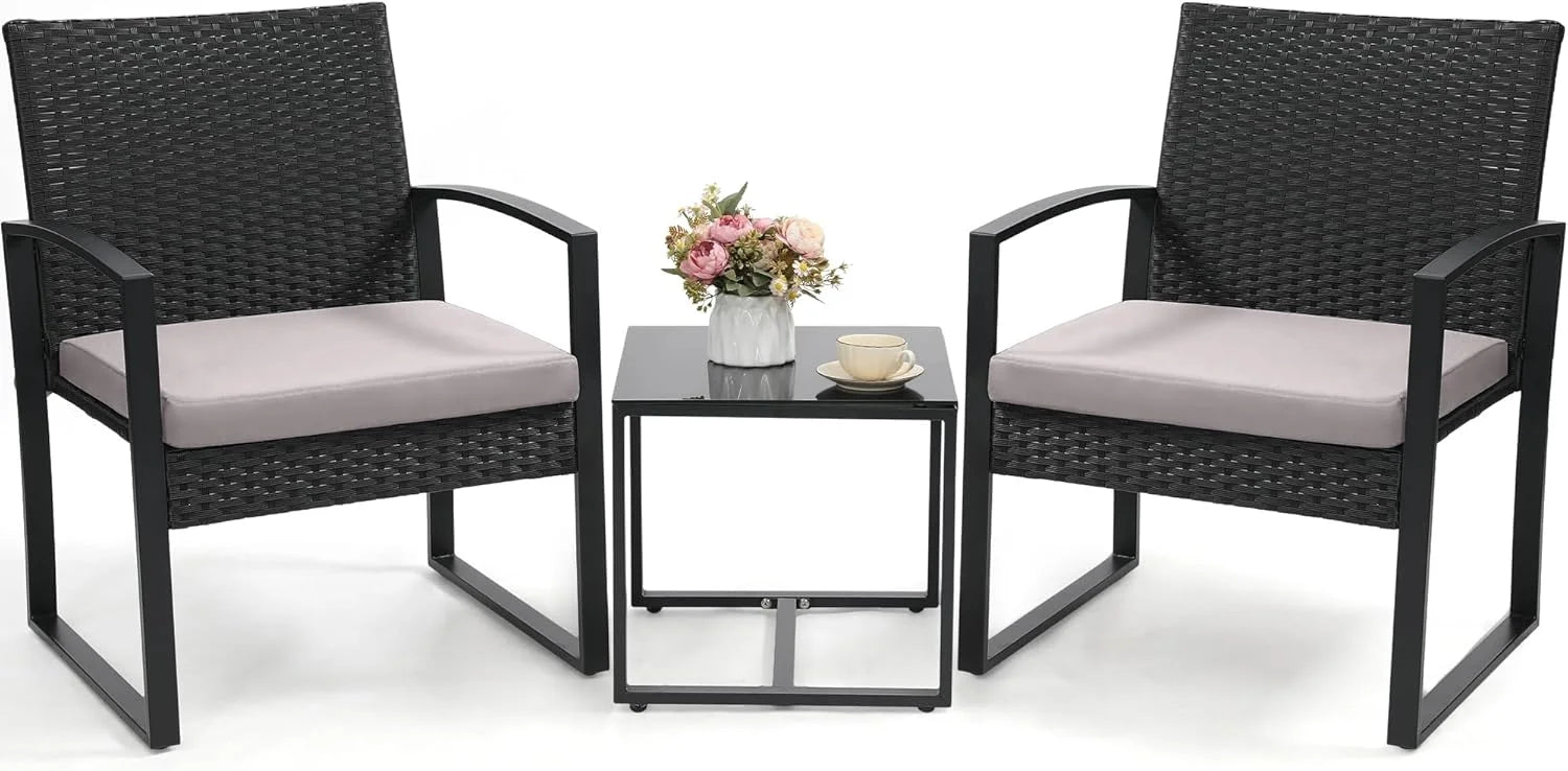 Murago Outdoor 3-Piece Wicker Bistro Set, Patio Conversation Set, 2 chairs with Coffee Table bifanuoyard - Image 4