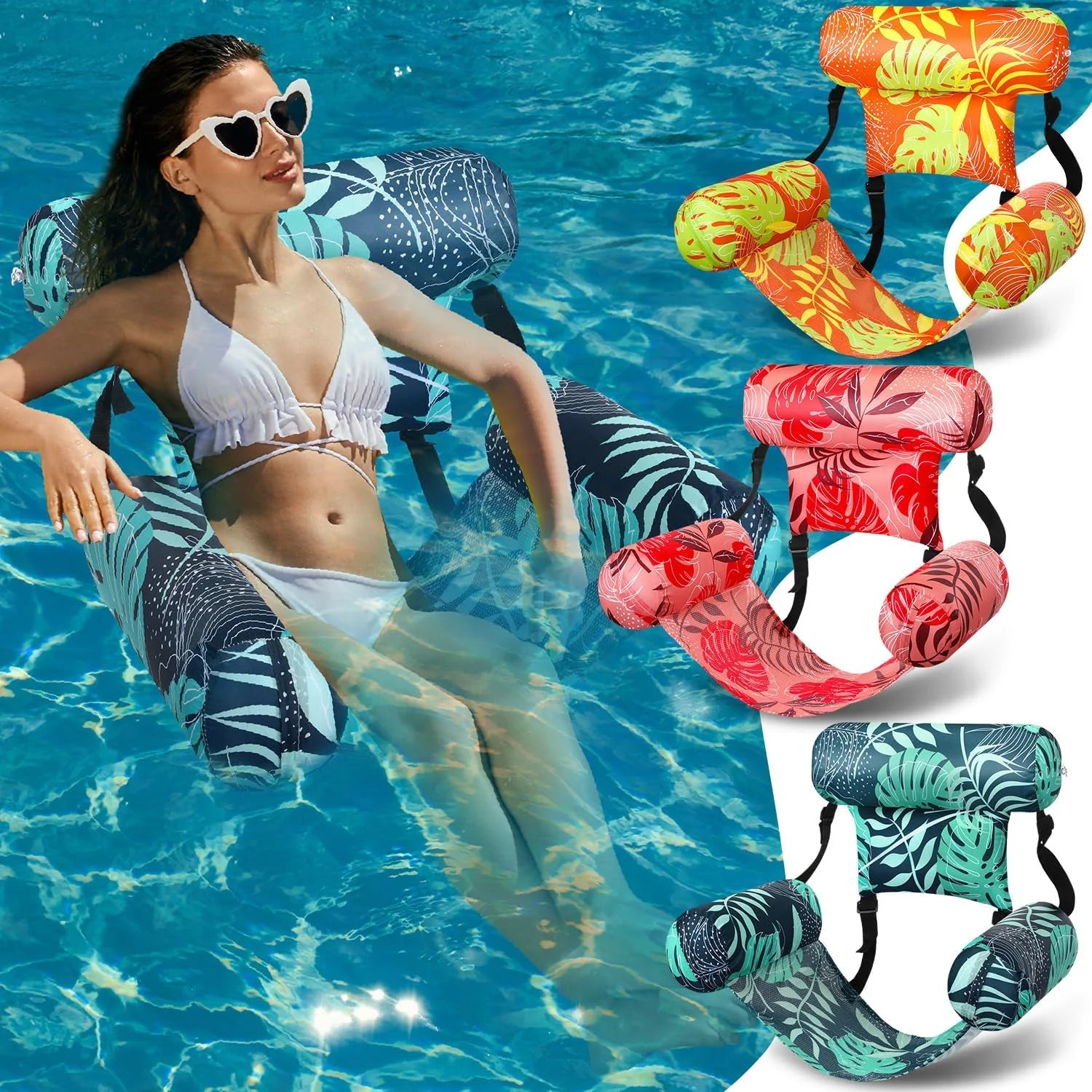 New Arrivals 3 Pack Inflatable Pool Floats Chairs Adult Floating Lounge Chair Adjustable Hammock Water Floating Chair - Image 2