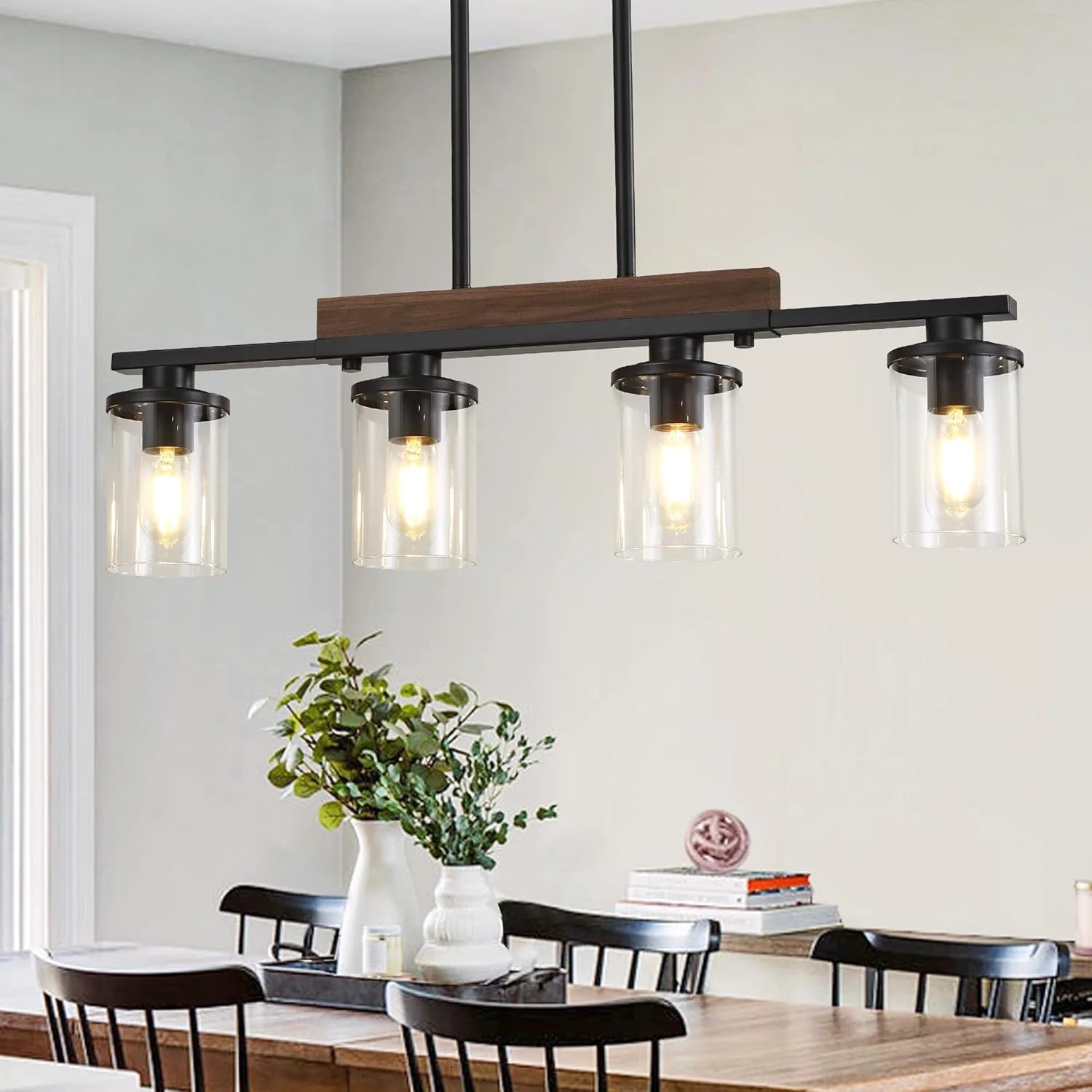 New Arrivals Kitchen Lighting, Black Modern Rustic Wood Ceiling Pendant Light Fixtures - Image 3