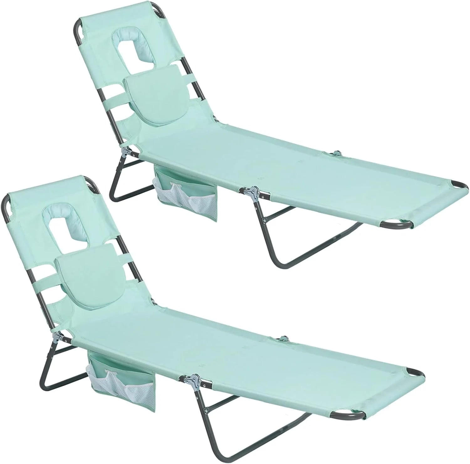 New Arrivals Beach Lounge Chair, Reclining Beach Chairs Lay Flat, Folding Camping Chairs Portable Camp Cot with Backpack - Image 4