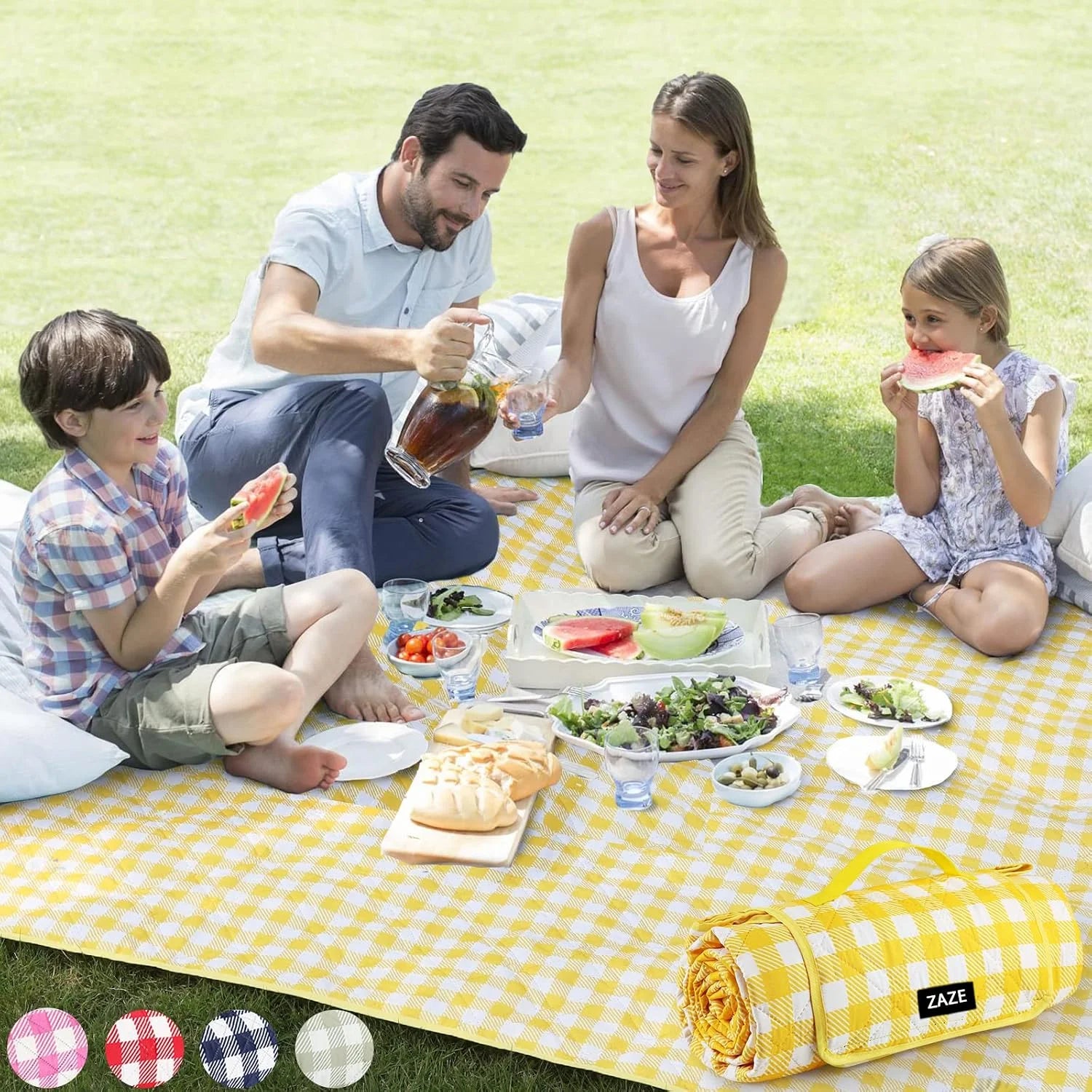 Extra Large Picnic Outdoor Blanket, 80鈥漻80" Waterproof Foldable Blankets Gingham Picnic Mat for Beach