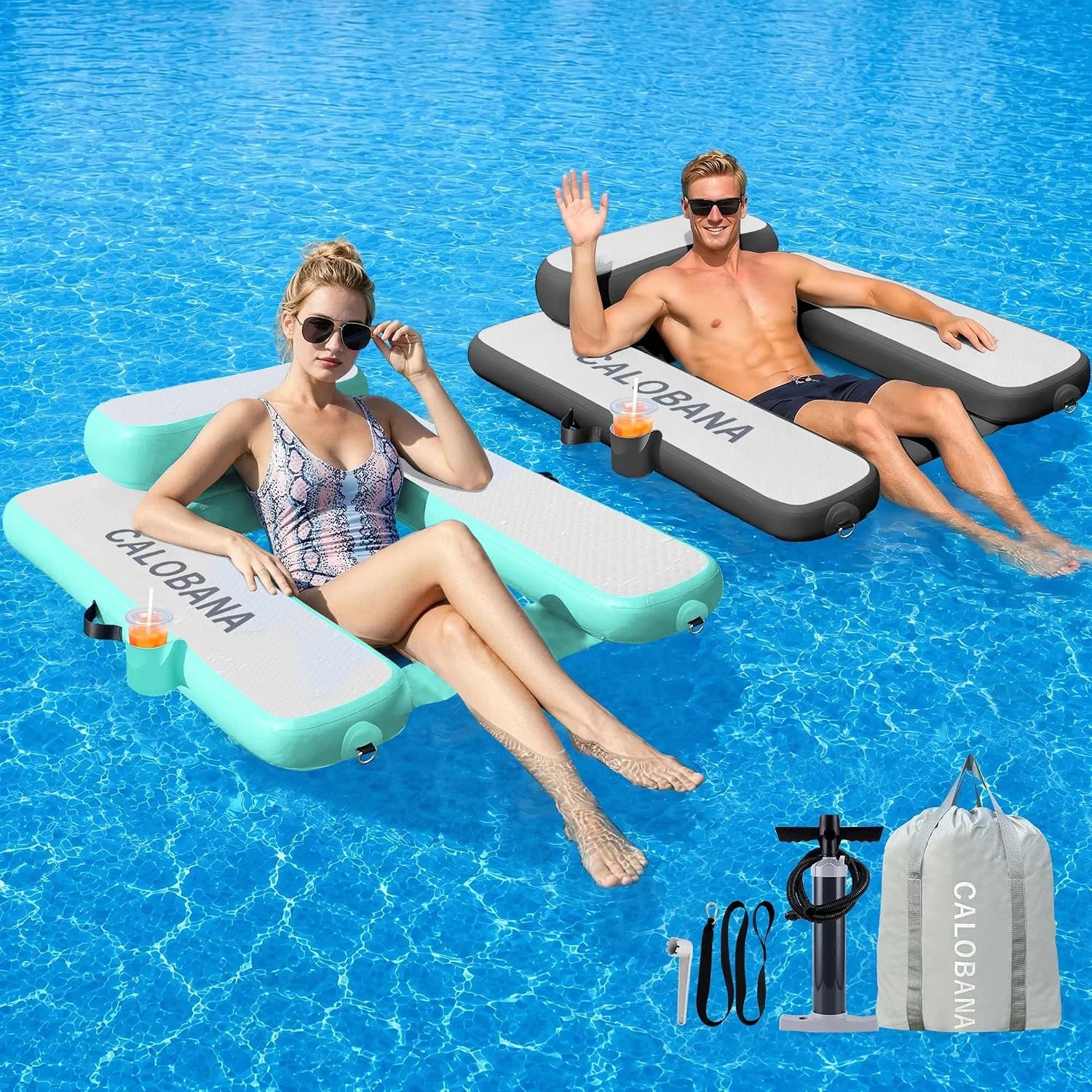 CALOBANA Inflatable Floating Chair, Heavy Duty Pool Floats Adult Lounger with Cup Holder bifanuoyard - Image 4