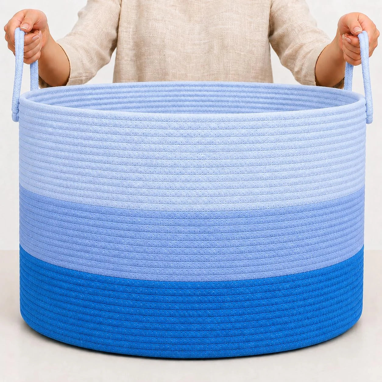 OrganiHaus Round Toy Basket & Blanket Basket, Cotton Rope 20×13, Full Honey, Round Cotton Rope Basket, 20×13 bifanuoyard - Image 6