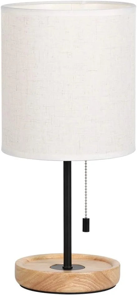 New Arrivals Bedside Table Lamp, Modern Nightstand Lamp with Linen Fabric Shade Wooden Desk Lamps for Bedrooms - Image 6