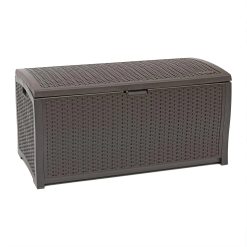 New Arrivals 99 Gallon Wicker Horizontal Outdoor Deck Box with Hinged Lid, Water-Resistant Storage Solution for Patio