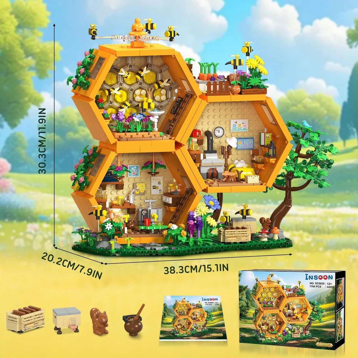 Bee Treehouse Building Set with Lights for Adults, Farm House Kit, Collectible Cabin Home Decor Gift for Boys - Image 9