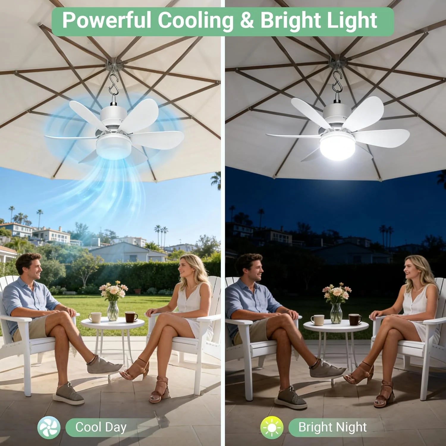 New Arrivals Fan for Gazebo with Light, 18000mAh Rechargeable Solar Powered Patio Ceiling Fan with Remote - Image 4