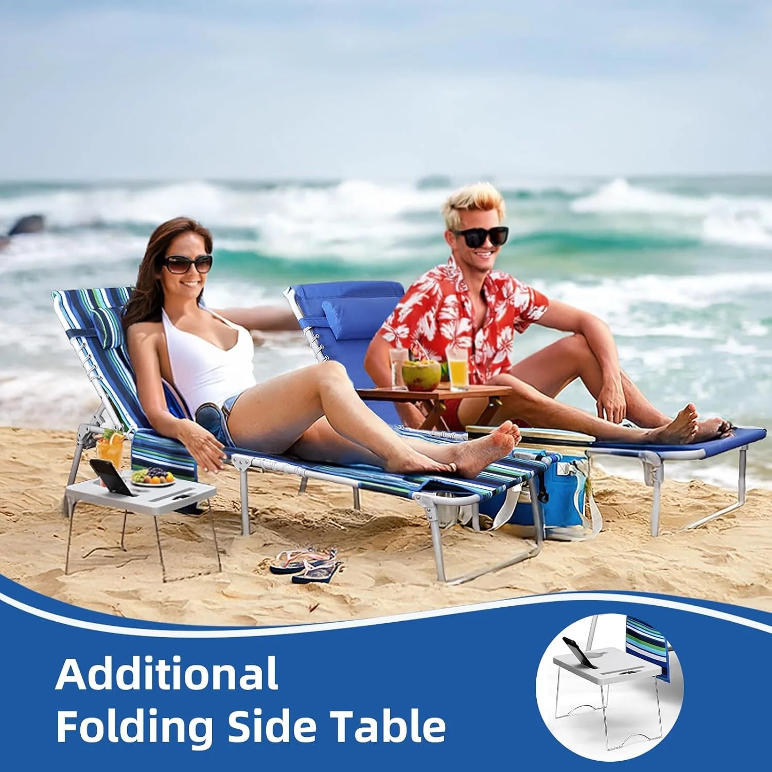 New Arrivals Beach Chair Face Holes, Lounge Chair Outdoor with Folding Side Table, 5-Position Recliner, Max 330lbs - Image 6