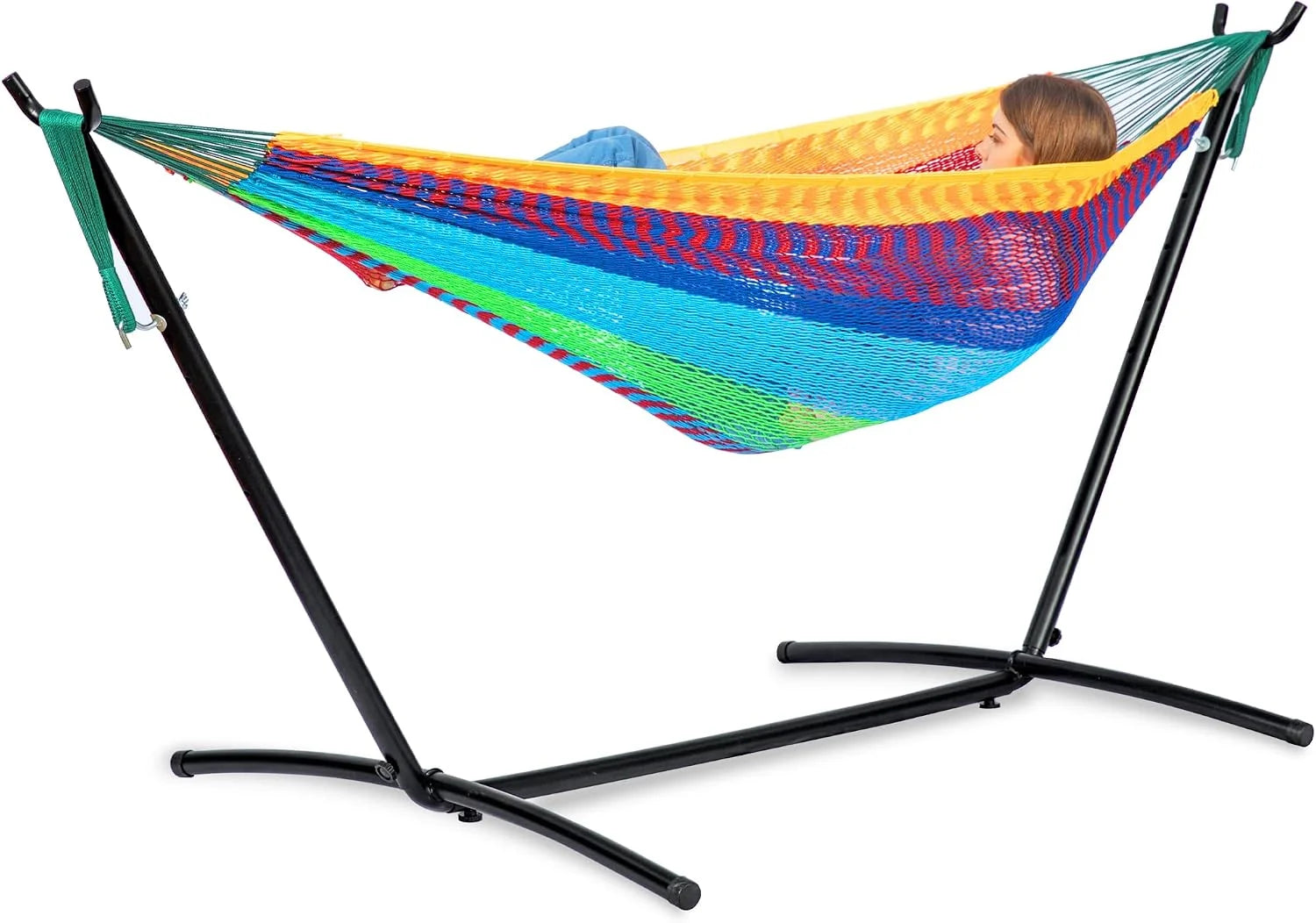 New Arrivals Double Hammock with Stand for Outside, Heavy-Duty, Portable (Coffee) - Image 13