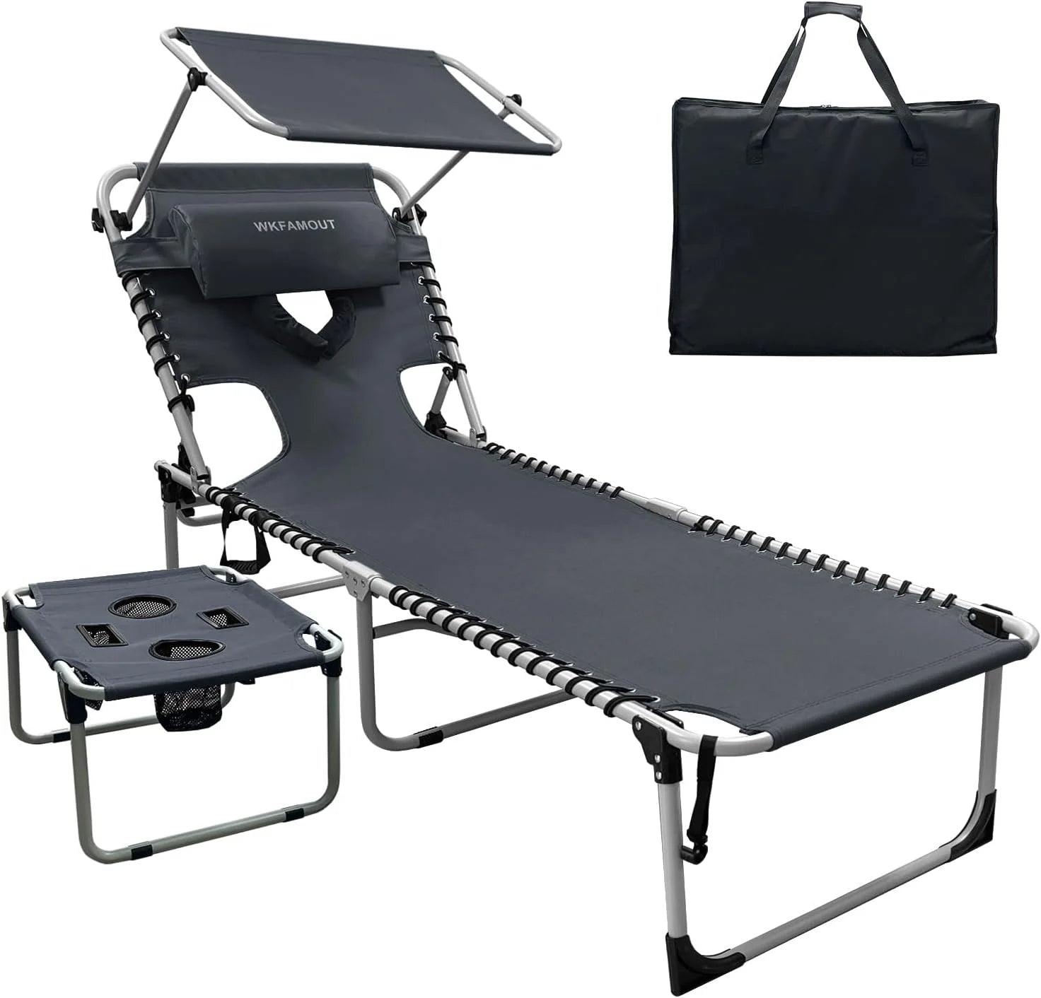 New Arrivals Outdoor Tanning Chair with Sun Canopy Shade & Face Hole, Folding Lounge Chair with Beach Table and Carry Bag - Image 3
