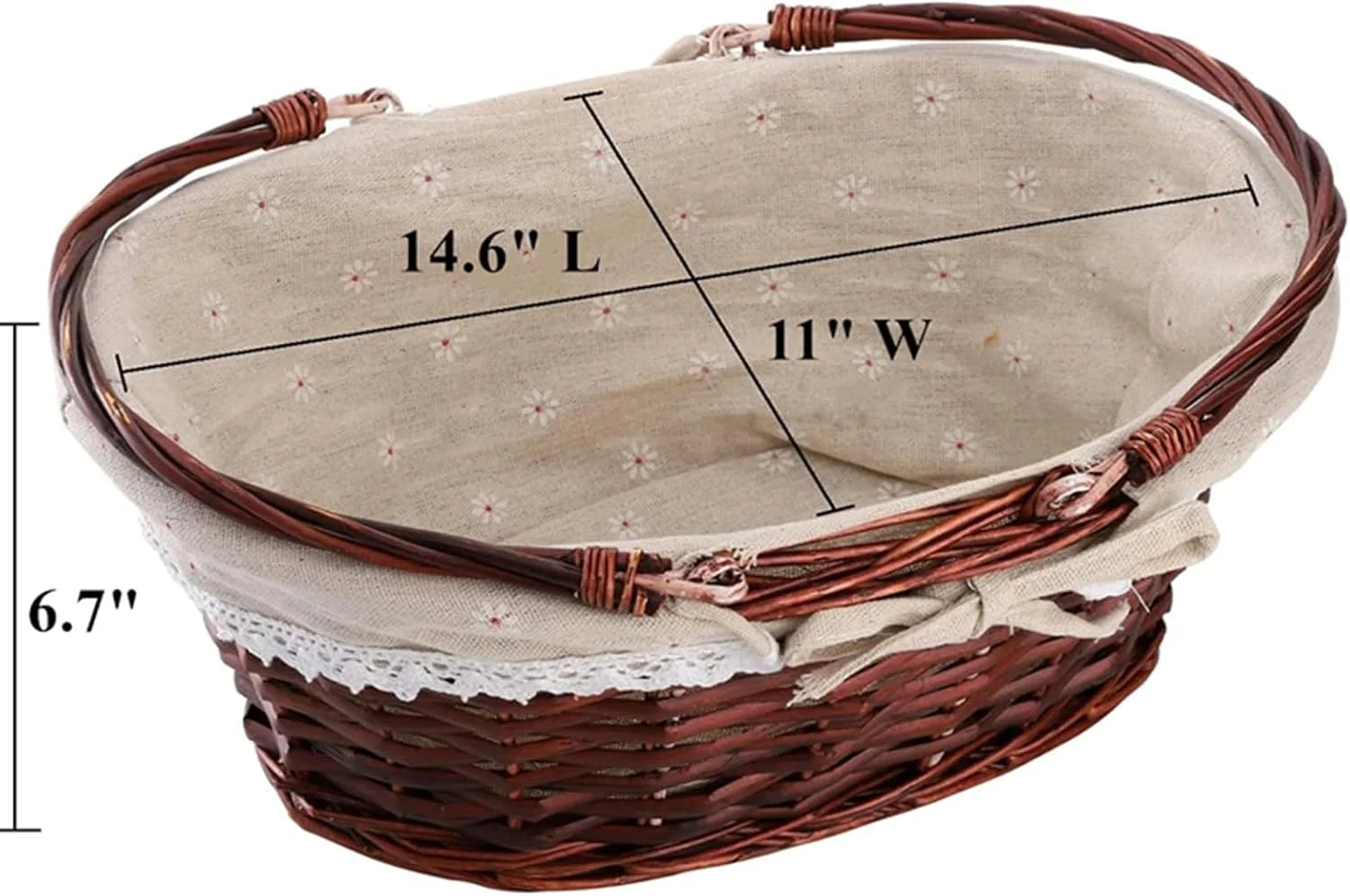 New Arrivals Basket with Handle, Picnic Baskets with Liner, Empty Gift Gardening Baskets for Harvesting, Willow - Image 2