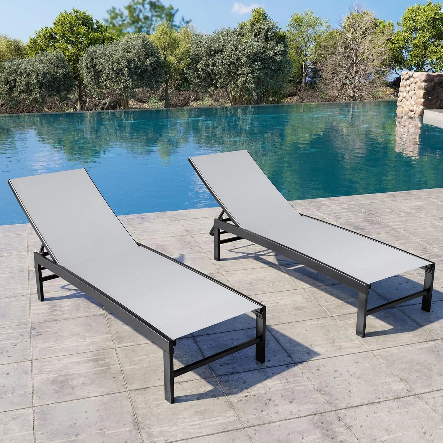 New Arrivals Products Lounge Chair Outdoor Set of 2, Metal Pool Chaise Lounge Chairs, Adjustable Five-Position Tanning - Image 7
