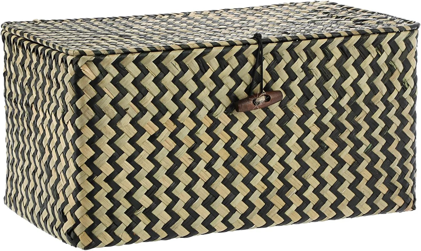 Shelf Baskets Bin with Lid Large Handwoven Basket Box, Coffee, Natural Seagrass Storage Baskets - Image 12