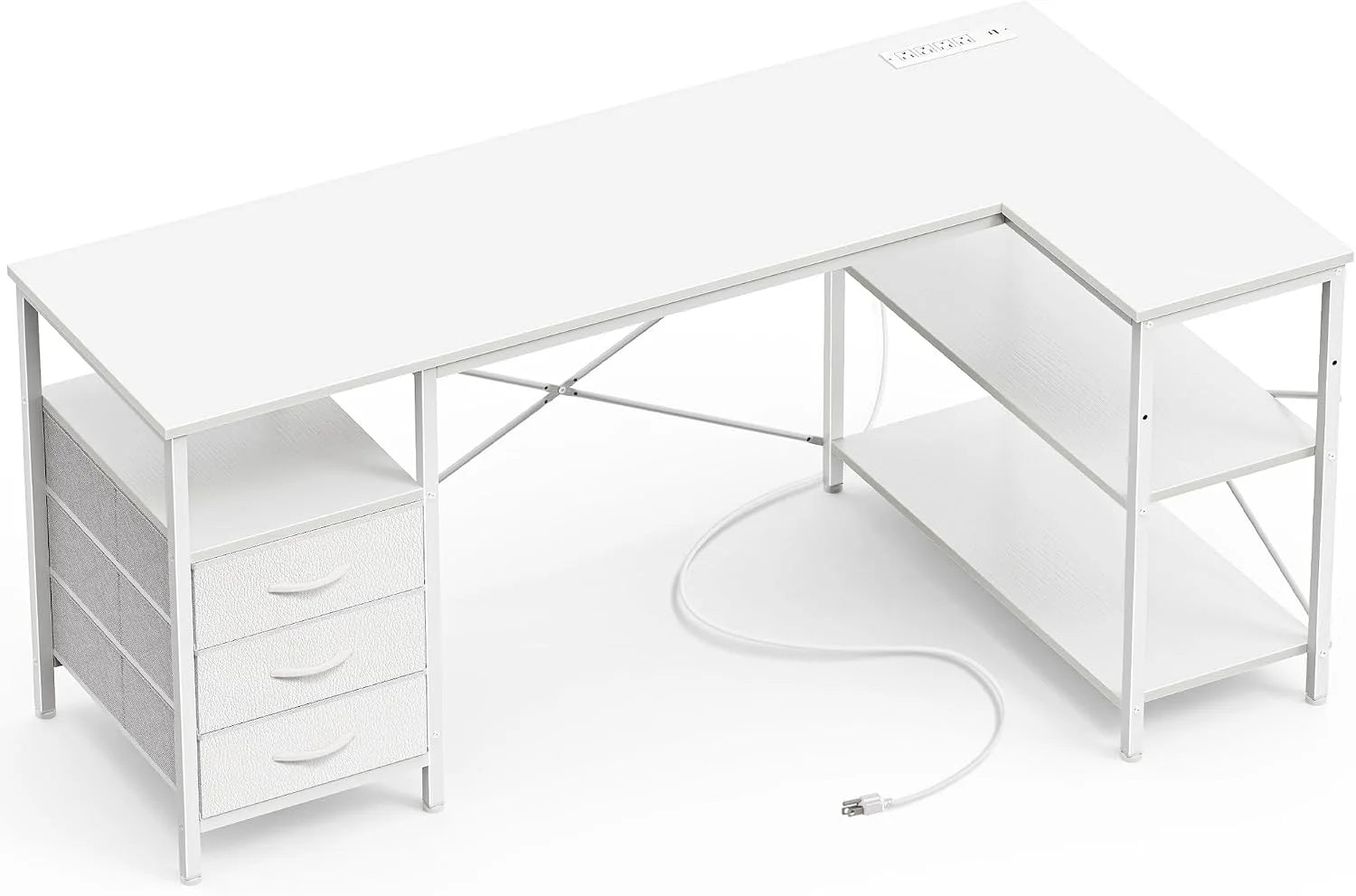 New Arrivals L Shaped Office Desk with Power Outlets, 47 Inch Computer Desk with 3 Drawers - Image 5