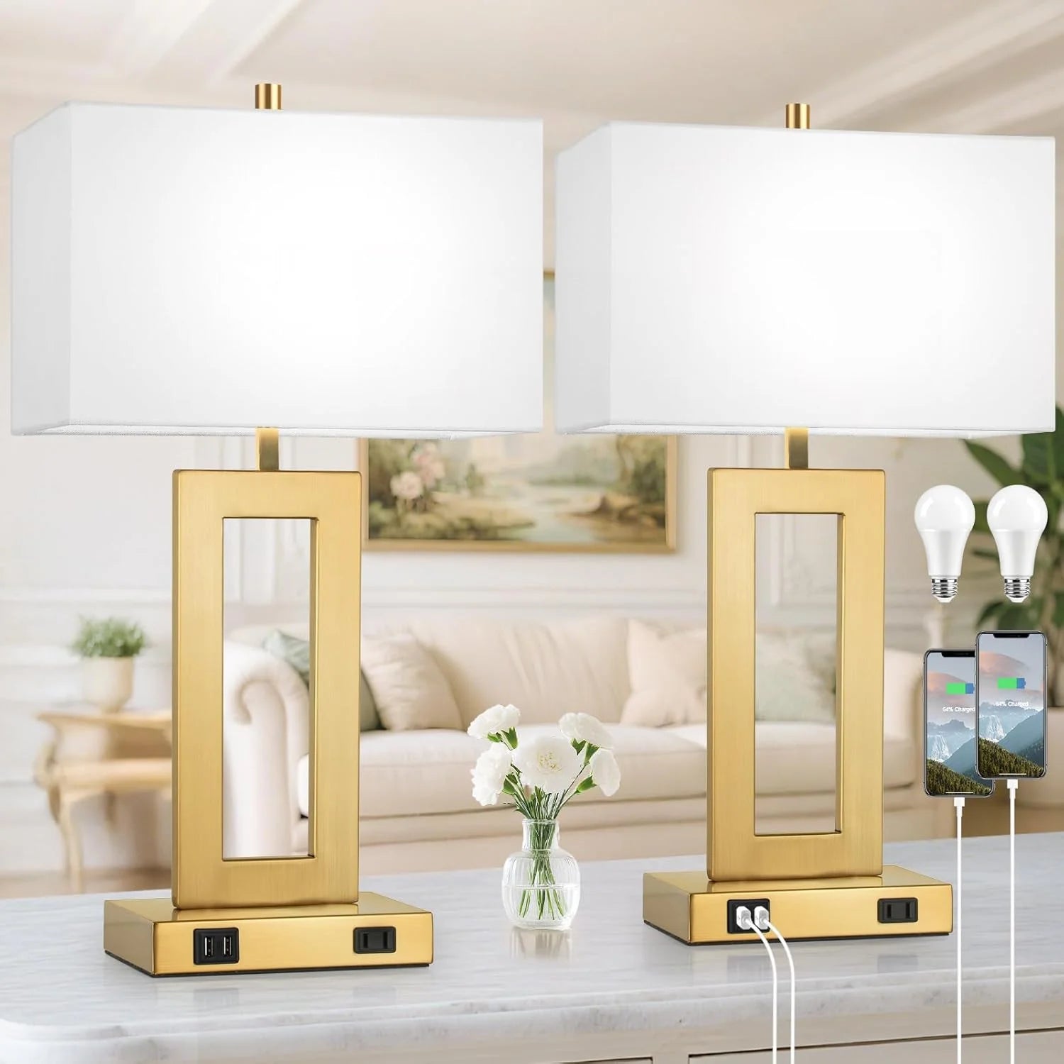 Set of 2 Touch Control Table Lamp with 2 USB Ports, Dimmable bifanuoyard