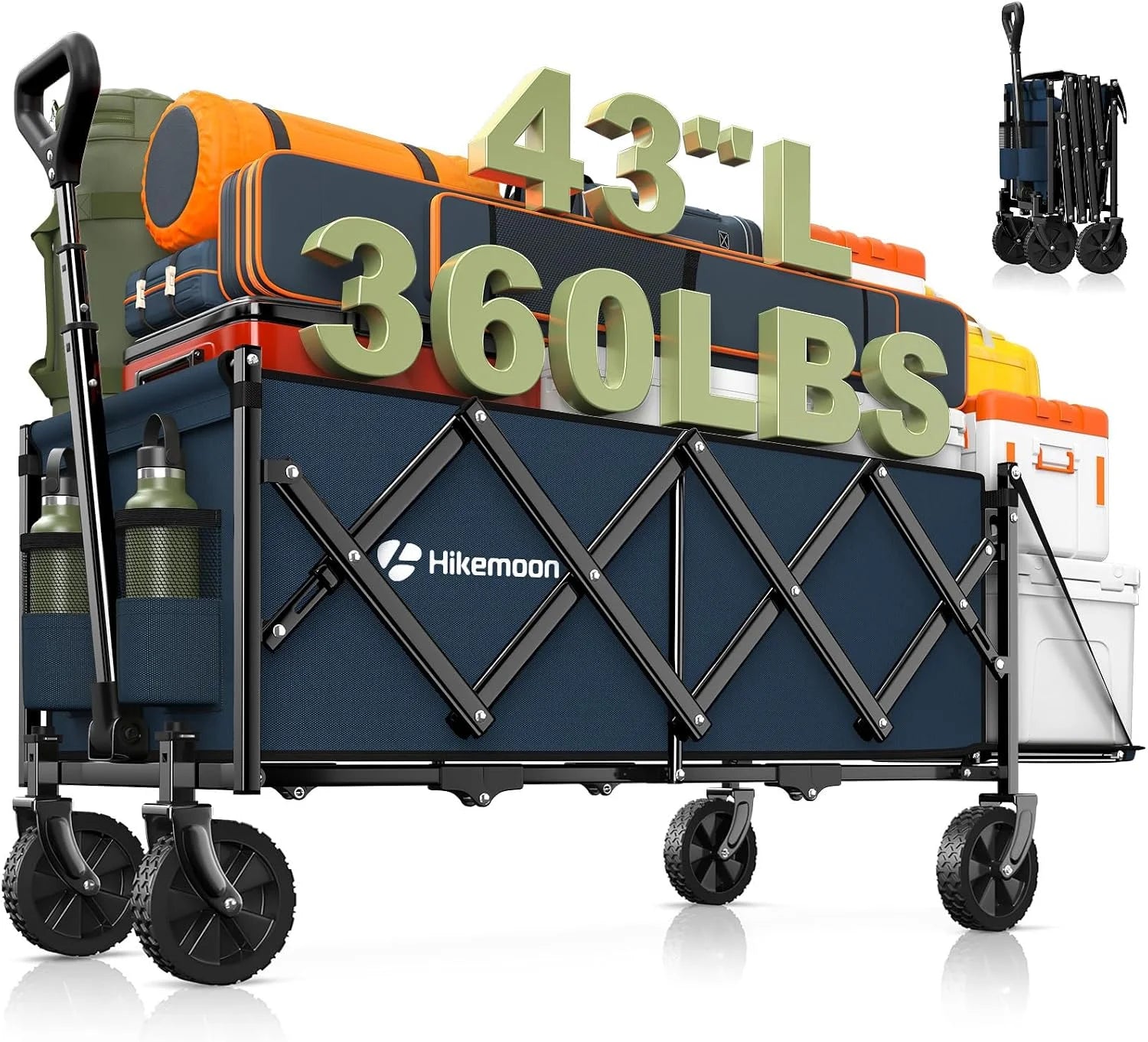 New Arrivals 43” Extra Long Folding Wagon with Extended Tailgate, Black - Image 5