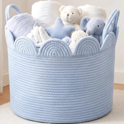 Woven Basket Brown, 16 L X 16 W X 14 H, Large Storage for Blankets Toys Laundry, Cotton Rope Scalloped Edge bifanuoyard