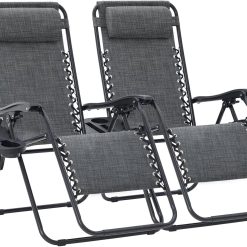 JEAREY Zero Gravity Lounge Chairs Set of 2, Adjustable Steel Mesh Recliners with Pillows and Cup Holder Trays for Patio bifanuoyard