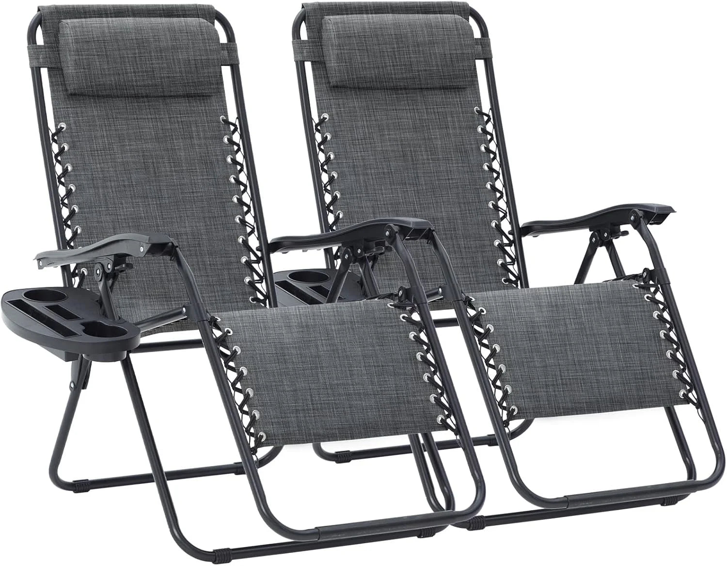 JEAREY Zero Gravity Lounge Chairs Set of 2, Adjustable Steel Mesh Recliners with Pillows and Cup Holder Trays for Patio bifanuoyard