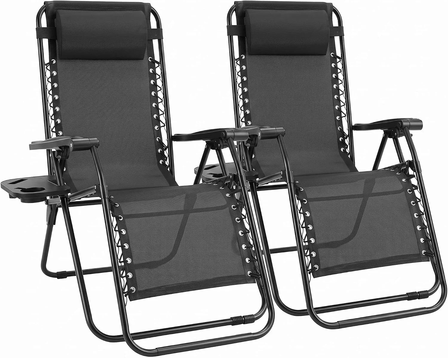 Sweetcrispy Zero Gravity Chairs Set of 2, Outdoor Folding Reclining Lounge Chair with Cup Holder Tray & Adjustable Pillow - Image 12