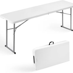 Alternative view of Folding Table 6FT Narrow Portable Foldable Plastic Heavy Duty Long Table, Fold-in-Half with Carrying Handle