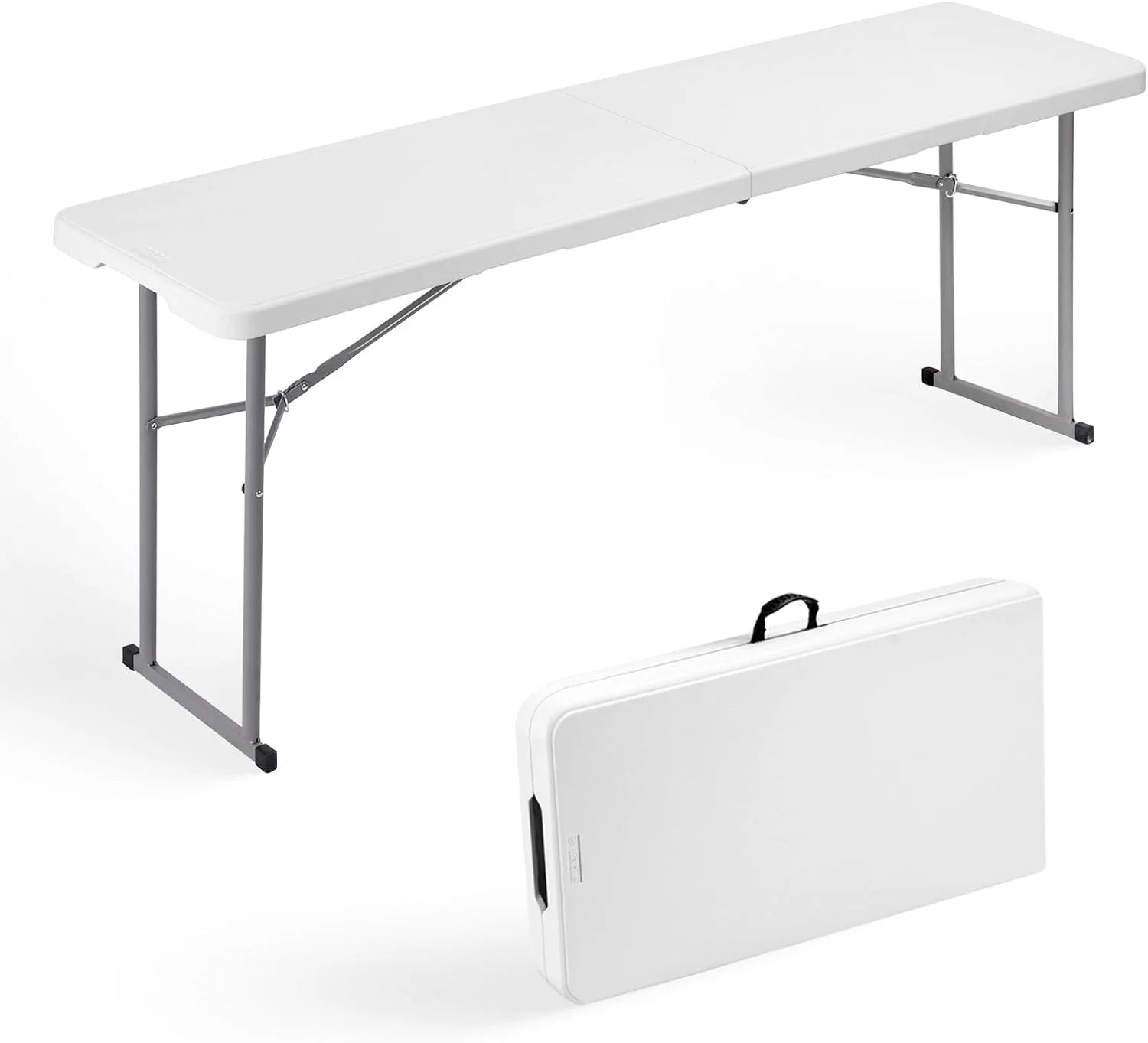 Folding Table 6FT Narrow Portable Foldable Plastic Heavy Duty Long Table, Fold-in-Half with Carrying Handle - Image 2