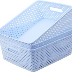 3 Pack Plastic Storage Baskets, Large, Grey, Durable Woven Plastic with Built-In Handles bifanuoyard