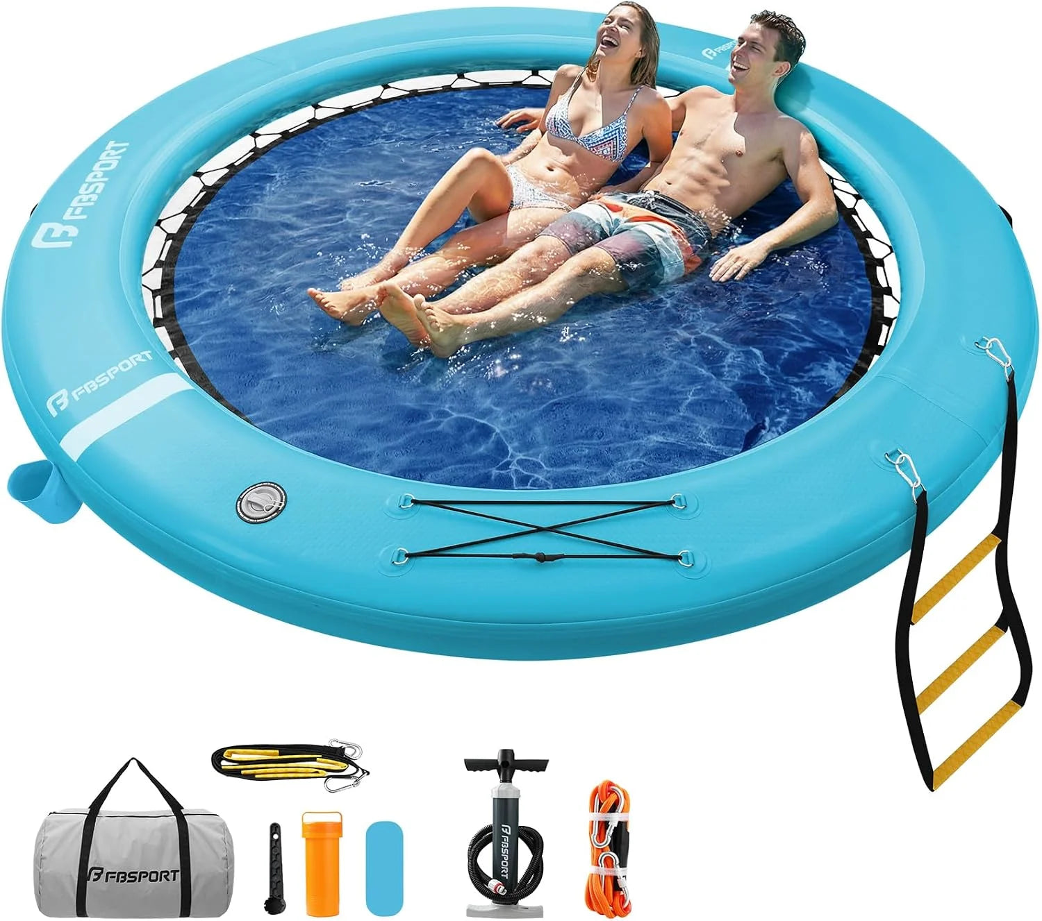 Inflatable Water Hammock Round Floating Ring, 10/8/6ft Inflatable Dock Floating Platform for Lake W/Cupholder - Image 4