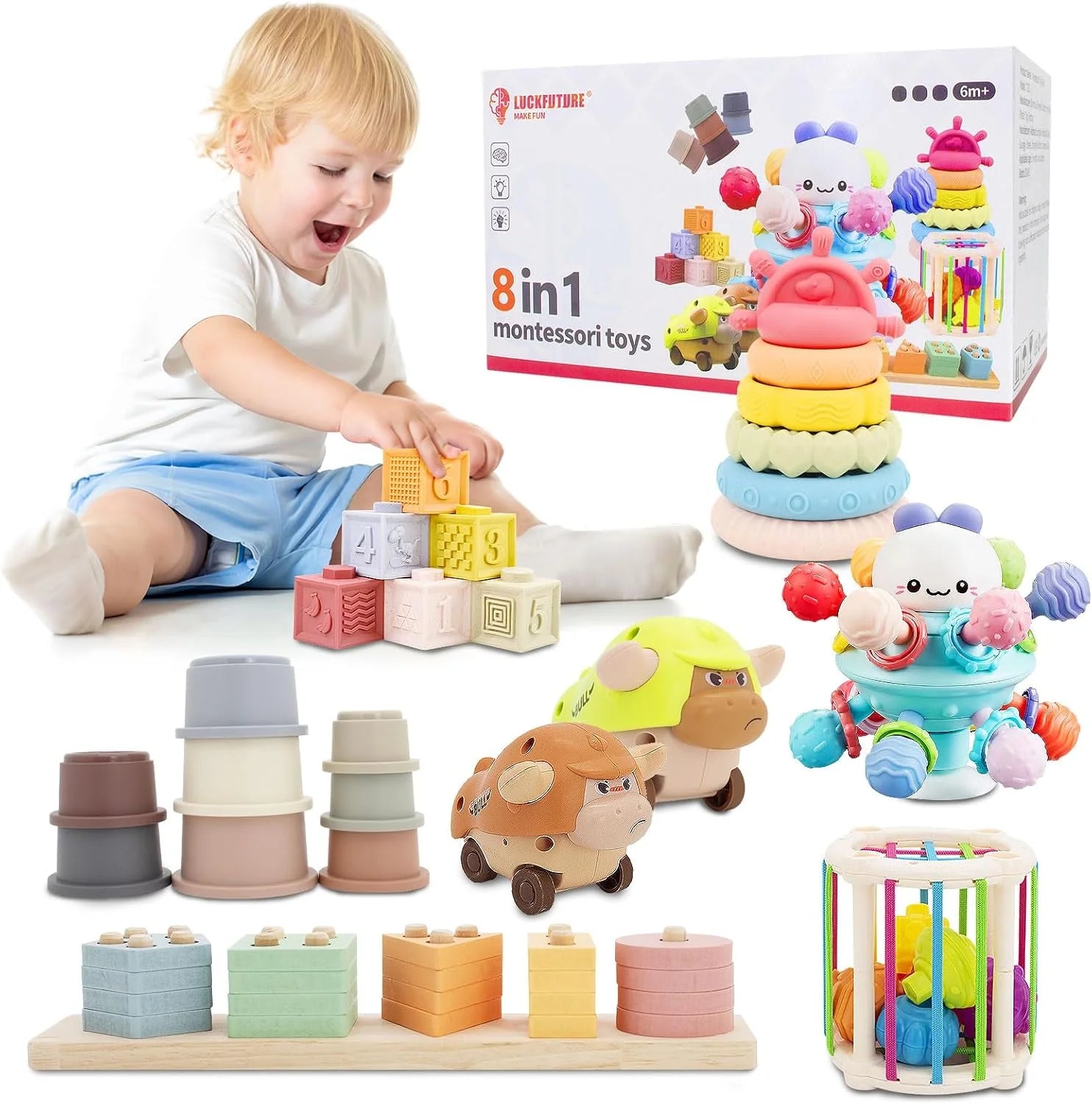 New Arrivals Baby Toys 6 to 18 Months, 8 in 1 Montessori Toy Set, Educational Learning Toy for Toddlers Babies Sensory – For Home Projects