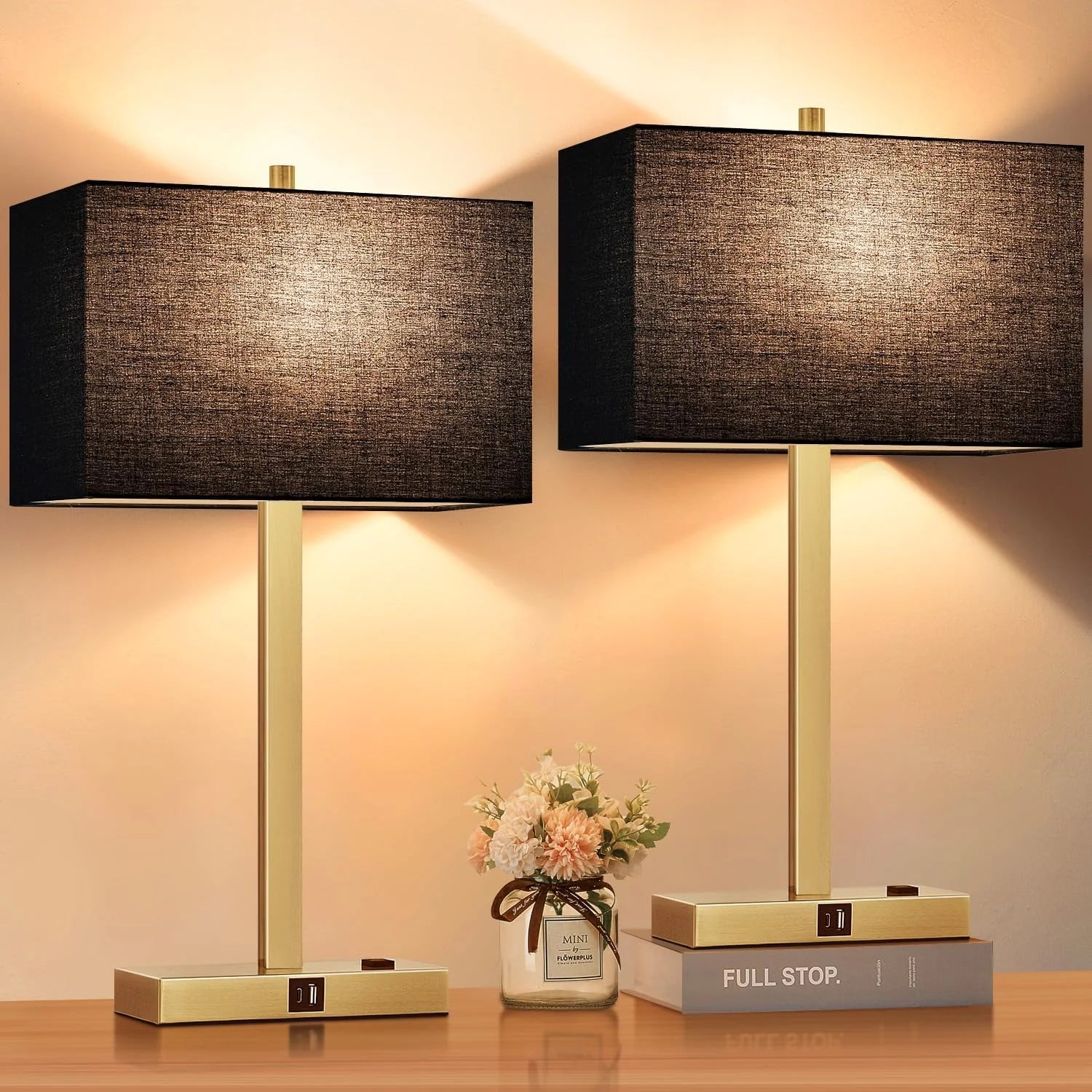 Touch Bedside lamps with 2 USB & AC Outlets, Dimmable, Bulb Included - Image 4