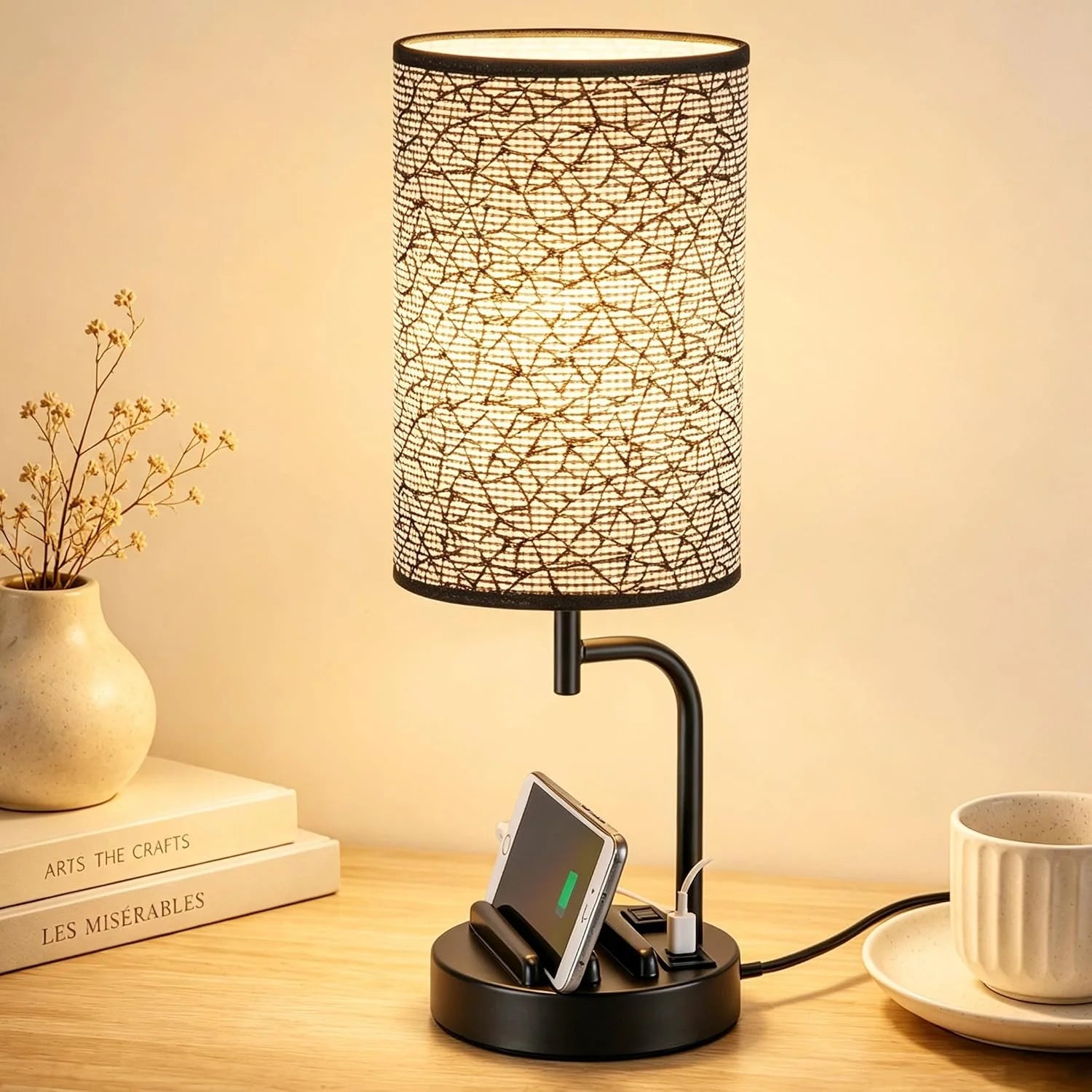 Dreamholder Touch Control USB Table Lamp with USB C/A & AC Outlet, Dimmable, Bulb Included bifanuoyard - Image 7