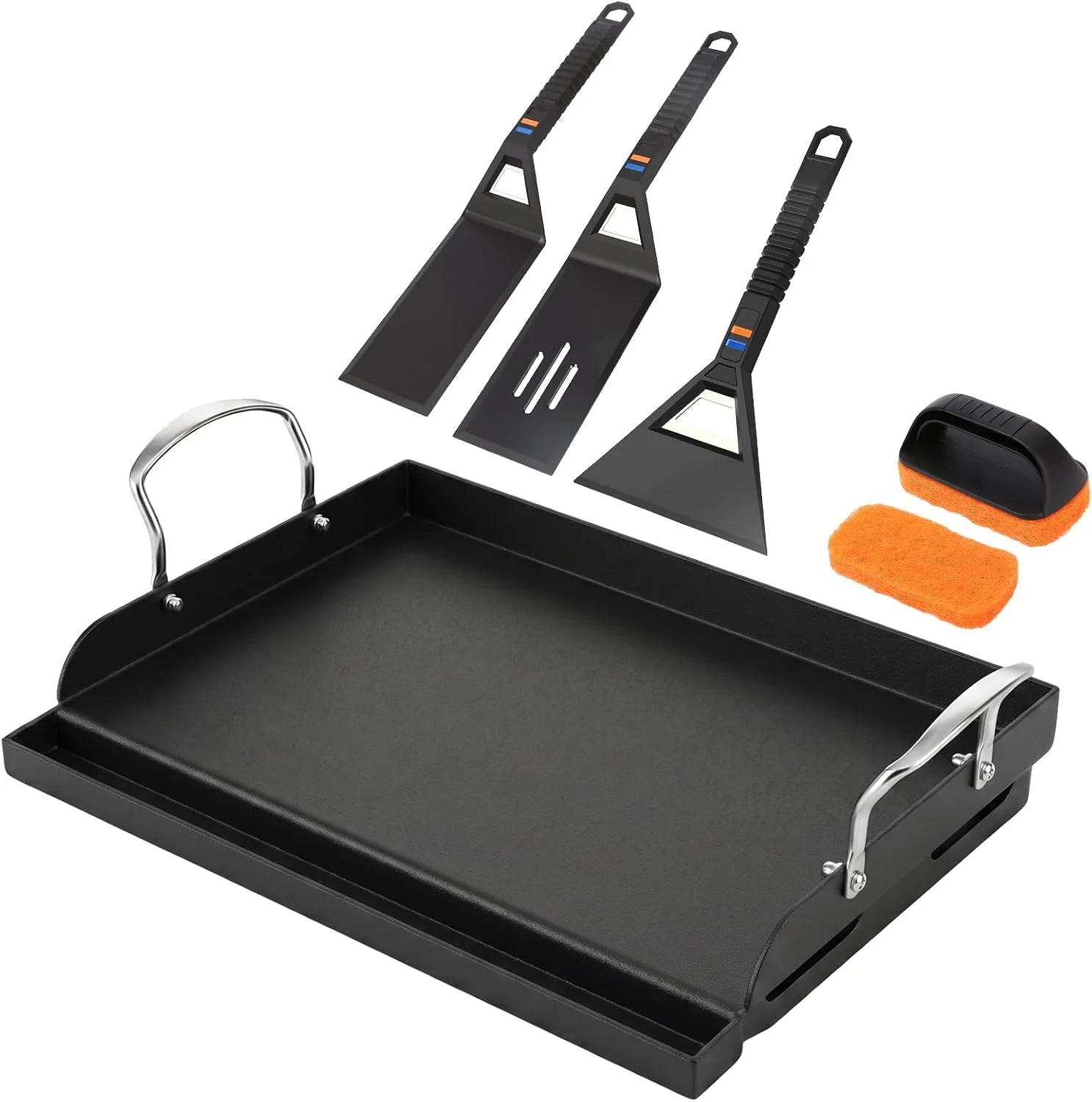 25 x 16 Pre-Seasoned Nonstick Cast Iron Griddle for Gas & Charcoal Grills, Universal Flat Top with Grease Groove - Image 3
