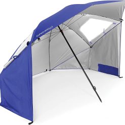 Super-Brella UPF 50+ Sun and Rain Canopy Umbrella, 8 Foot Portable Beach Shelter with Side Panels