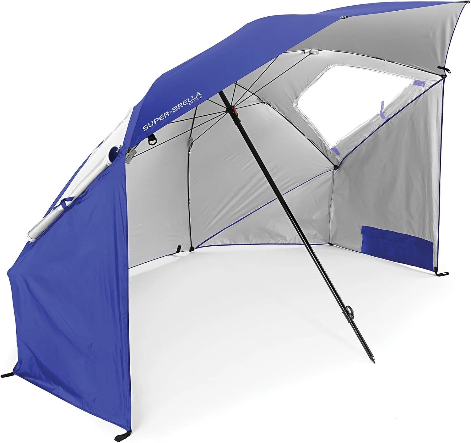 Super-Brella UPF 50+ Sun and Rain Canopy Umbrella, 8 Foot Portable Beach Shelter with Side Panels