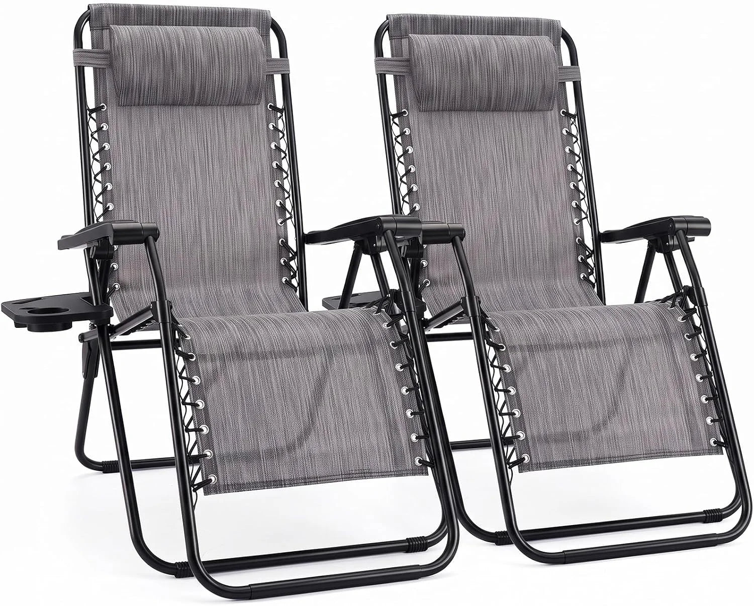 Sweetcrispy Zero Gravity Chairs Set of 2, Outdoor Folding Reclining Lounge Chair with Cup Holder Tray & Adjustable Pillow - Image 4