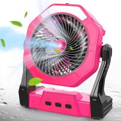 Ausic Portable Misting Fan, Outdoor Rechargeable Fan, LED Light, Hook, 35H