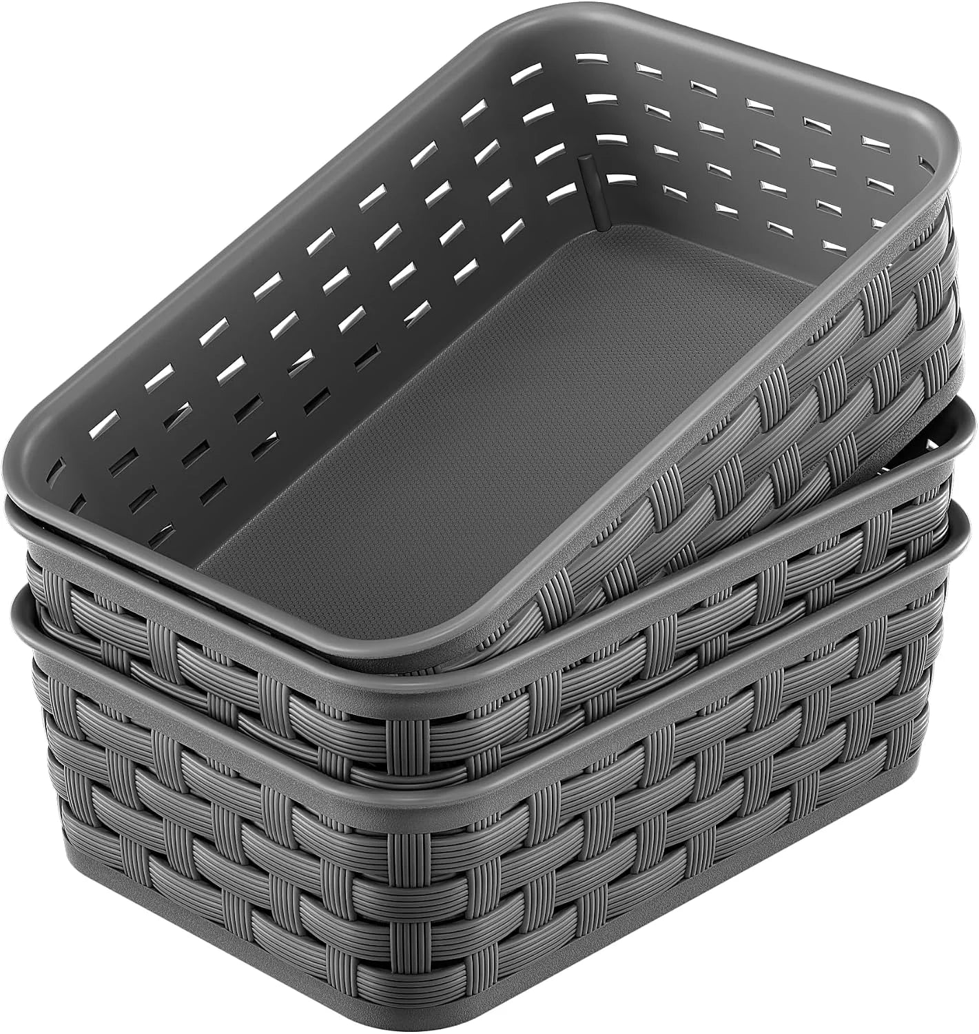 New Arrivals Plastic Storage Baskets, Small Organizing Baskets, Plastic Storage Bins Wicker Pantry Organizer Bins - Image 4