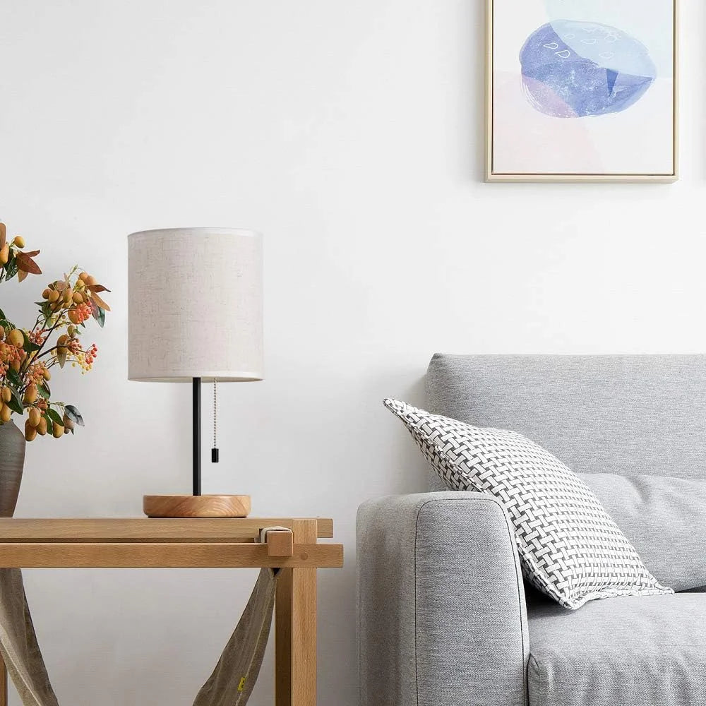 New Arrivals Bedside Table Lamp, Modern Nightstand Lamp with Linen Fabric Shade Wooden Desk Lamps for Bedrooms - Image 5