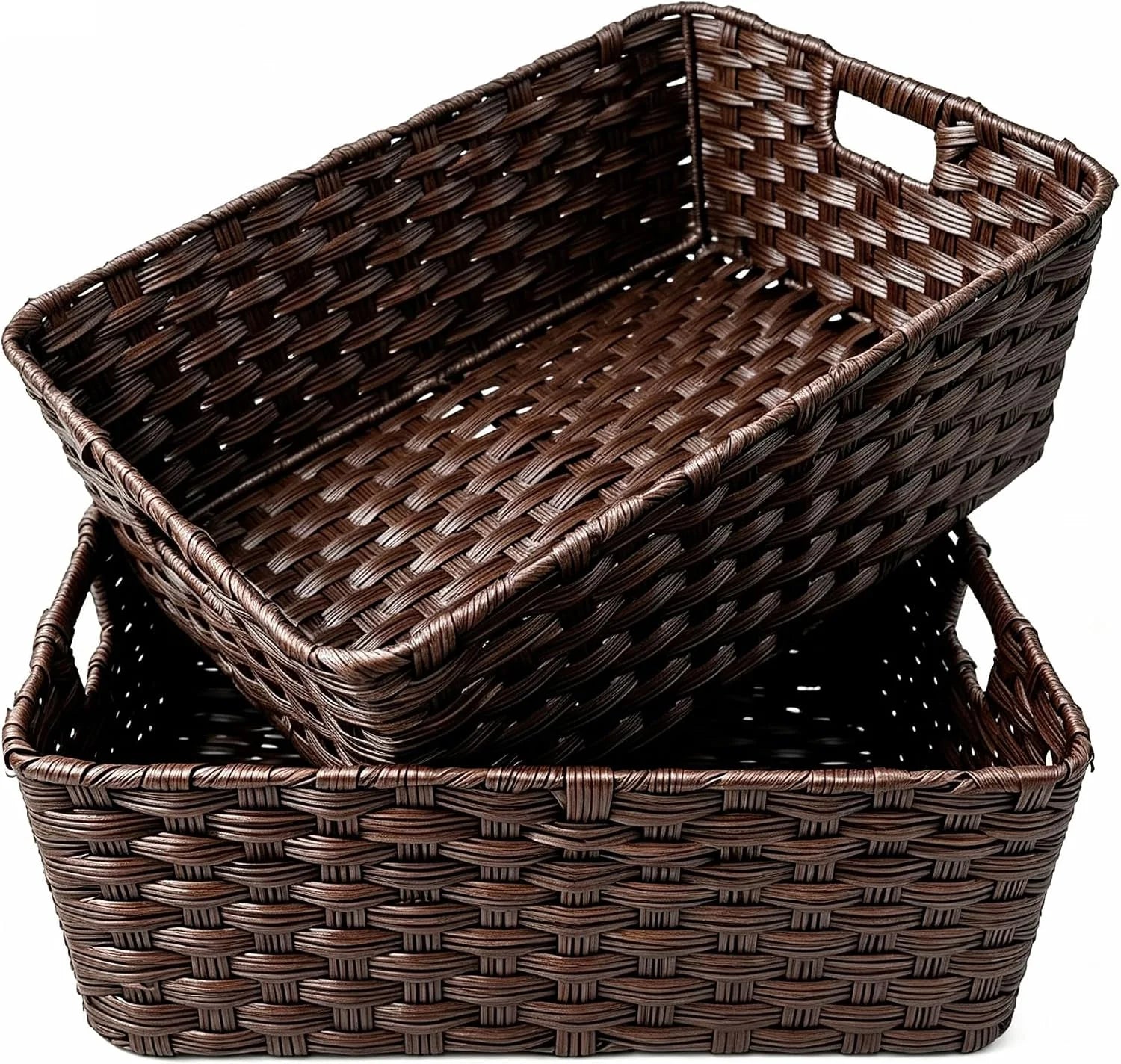 New Arrivals Wicker Storage Basket, Metal Frame, Set of 2, Washable Waterproof - Image 2