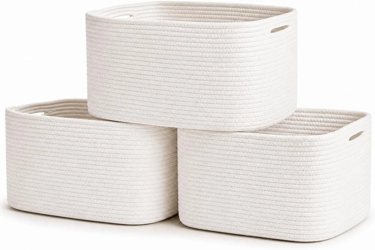 OrganiHaus Cotton Rope Baskets for Shelves, Set of 3, 15x9x10, Handwoven, a toy bin and organizer for towels bifanuoyard - Image 23