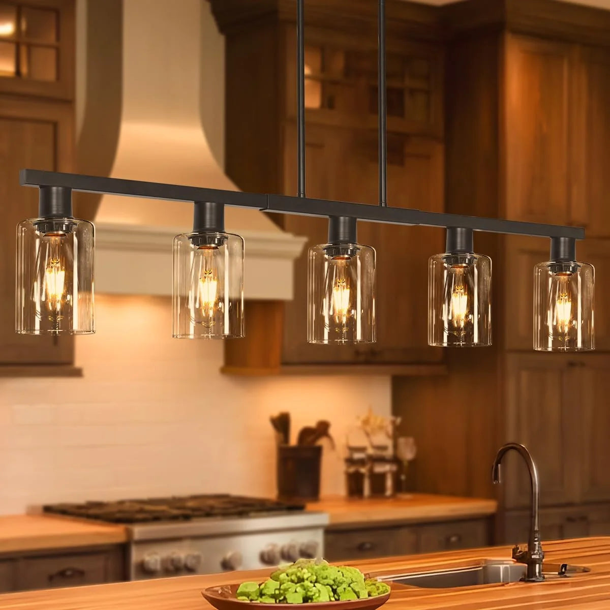New Arrivals Kitchen Island Lighting, Farmhouse Chandelier with Adjustable Height & Clear Glass Shades - Image 7