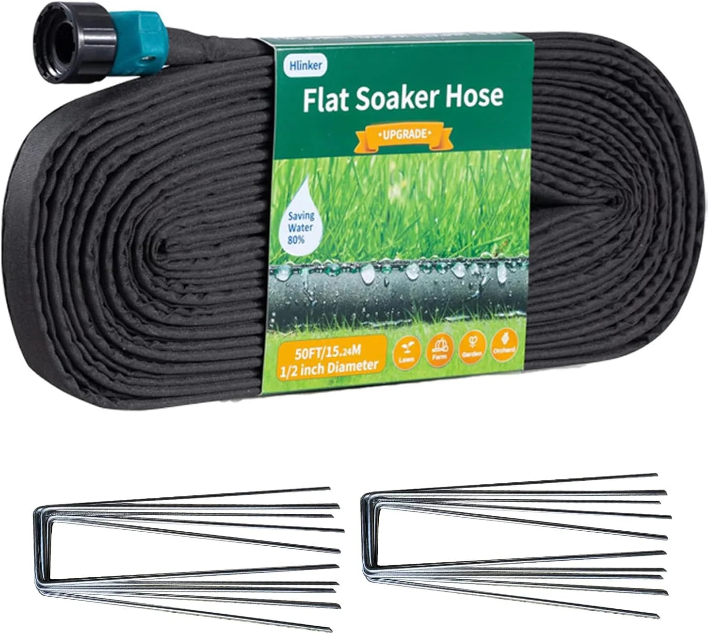Hlinker 2026 Flat Soaker Hose 200 ft (50ft 4Packs) with Stake for Garden, Linkable Drip Hose Diy Automates Garden bifanuoyard - Image 3