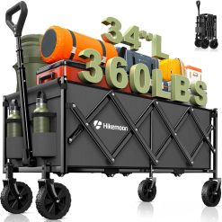 New Arrivals 34” Extra Long Folding Portable Wagon Cart, 120L 360LBS Black, Heavy Duty