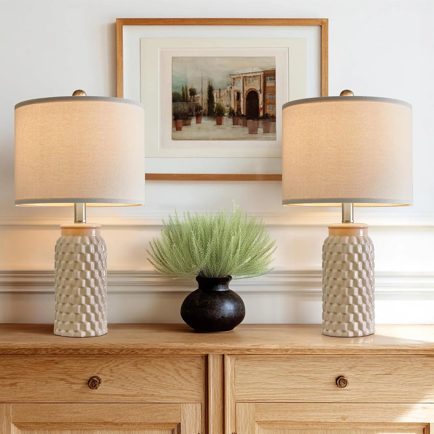 Vortether 20.5 Small Bedside Lamps Set of 2 with 5FT Cord, Green Ceramic Modern Farmhouse Table Lamps for Nightstand bifanuoyard - Image 2