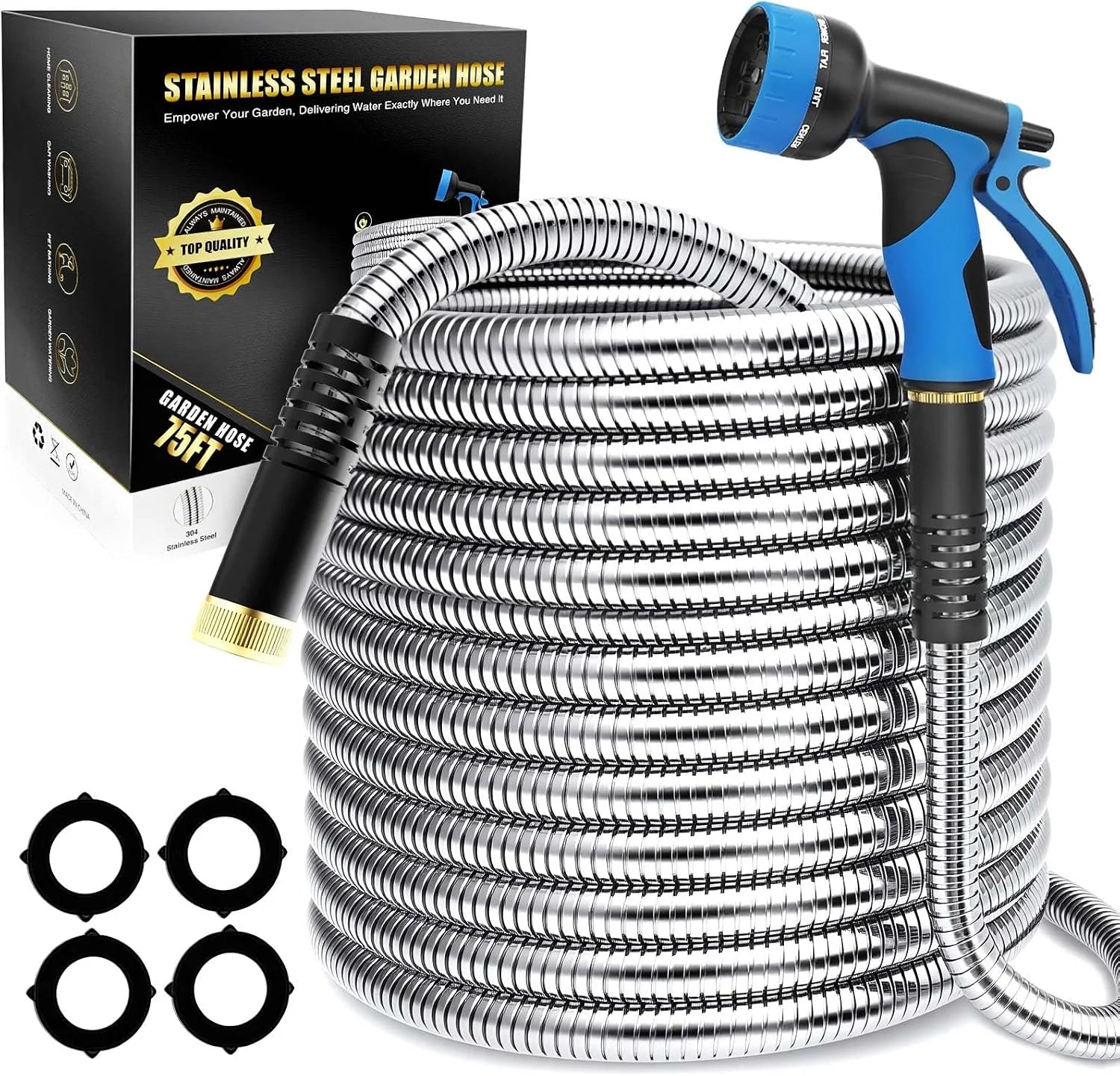 New Arrivals 150ft Stainless Steel Garden Hose, No-Kink Leak-Proof Crush Resistant, 10-Function Nozzle for Lawn Care - Image 9