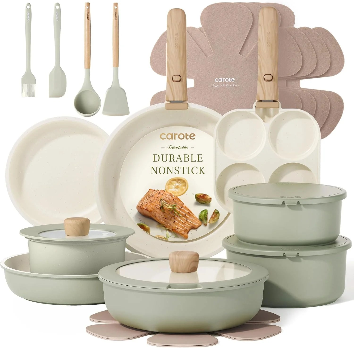 CAROTE 21pcs Pots and Pans Set, Nonstick Cookware Set Detachable Handle bifanuoyard - Image 2