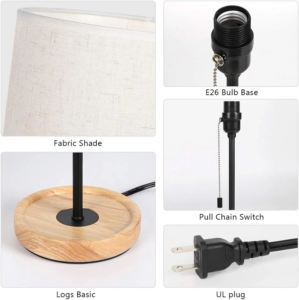 New Arrivals Bedside Table Lamp, Modern Nightstand Lamp with Linen Fabric Shade Wooden Desk Lamps for Bedrooms - Image 3