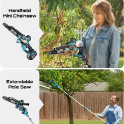 Alternative view of New Arrivals SEESII 10-Inch 2-in-1 Cordless Pole Saw & Mini Chainsaw,2 x 4.0Ah Batteries