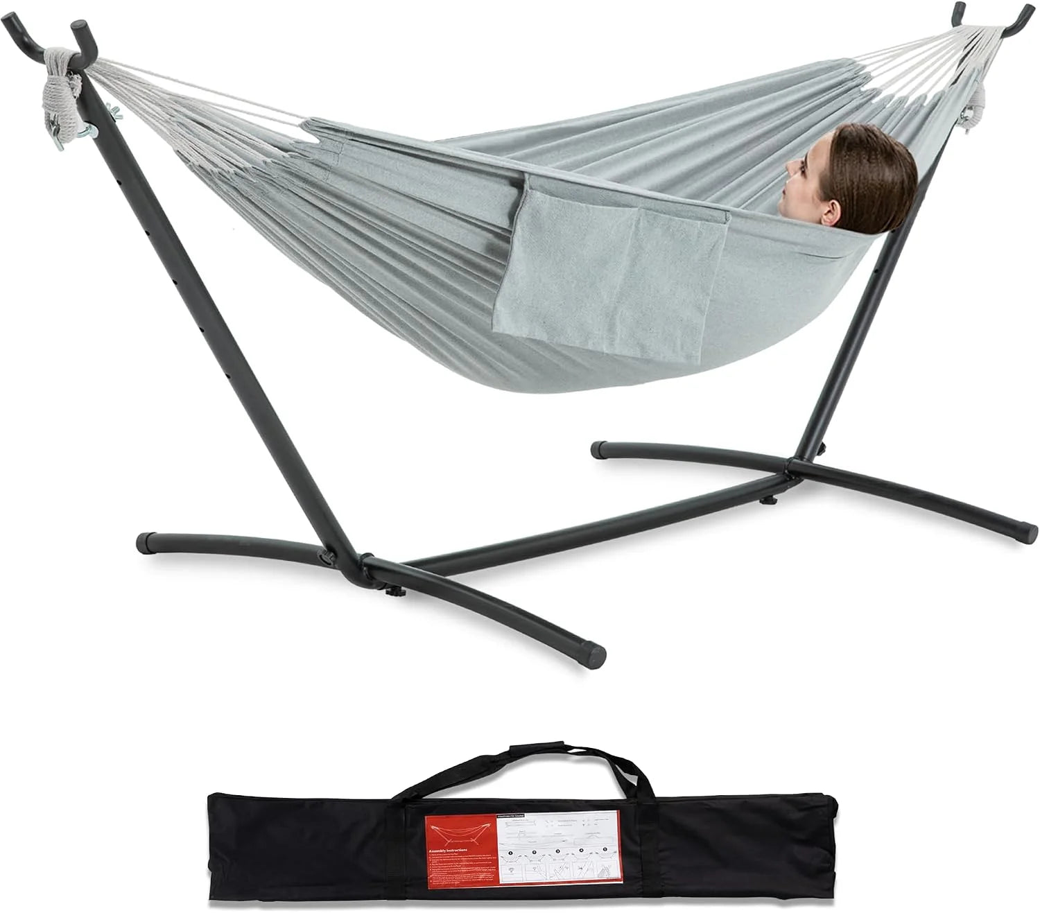 New Arrivals Double Hammock with Stand for Outside, Heavy-Duty, Portable (Coffee) - Image 14
