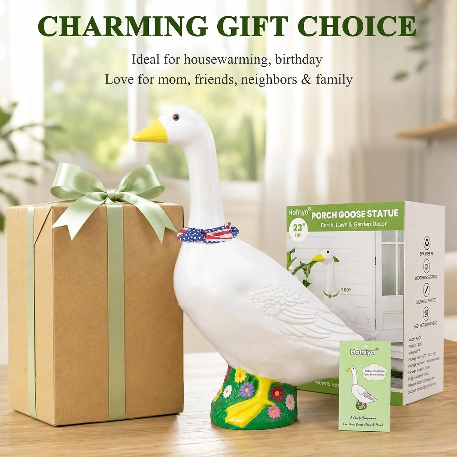 New Arrivals 23 Inch Large Porch Goose Statue, PE Plastic Outdoor Goose Decor for Lawn - Image 3